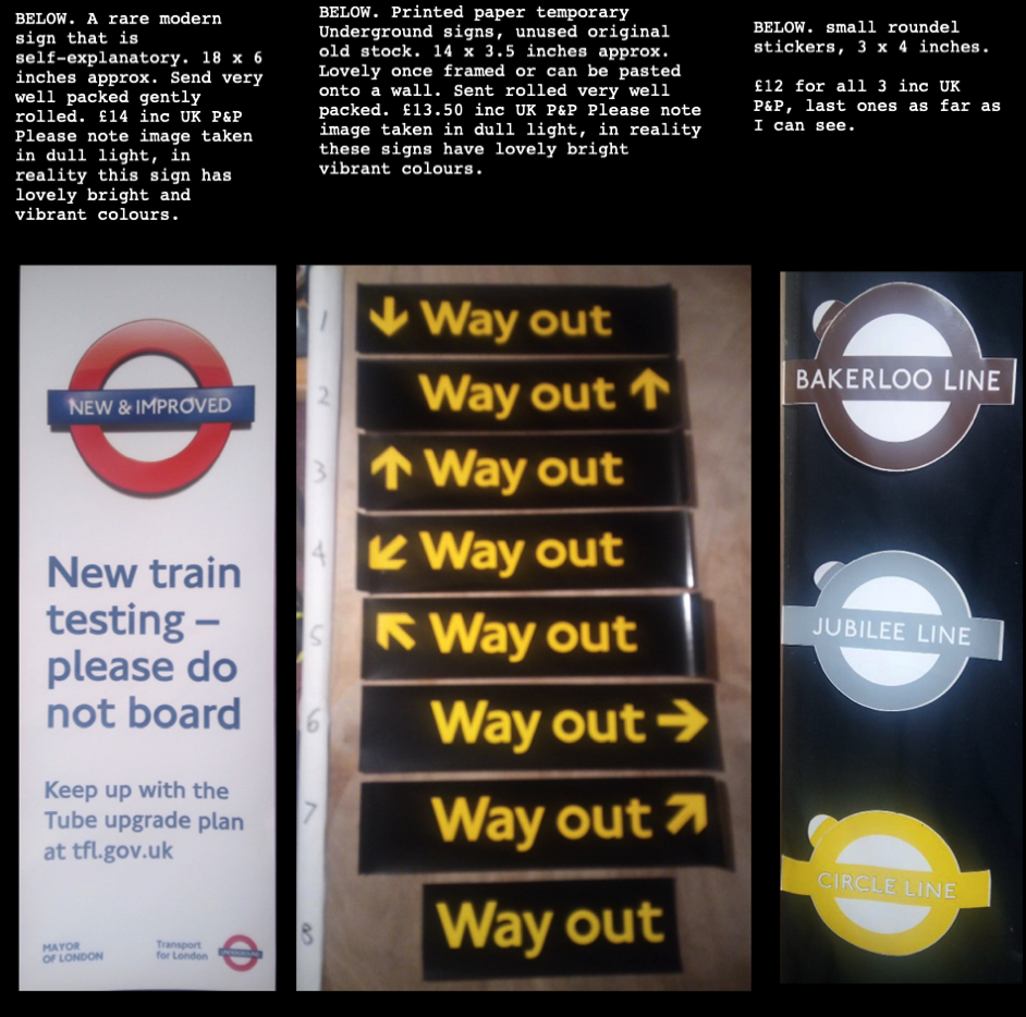 London Underground and London Transport Vintage Signs available